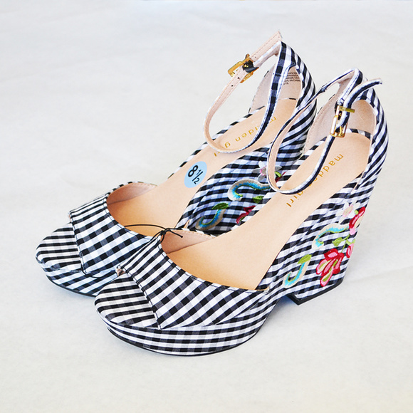 Madden Girl Cheri Gris Platform Wedges Gingham - Picture 6 of 7